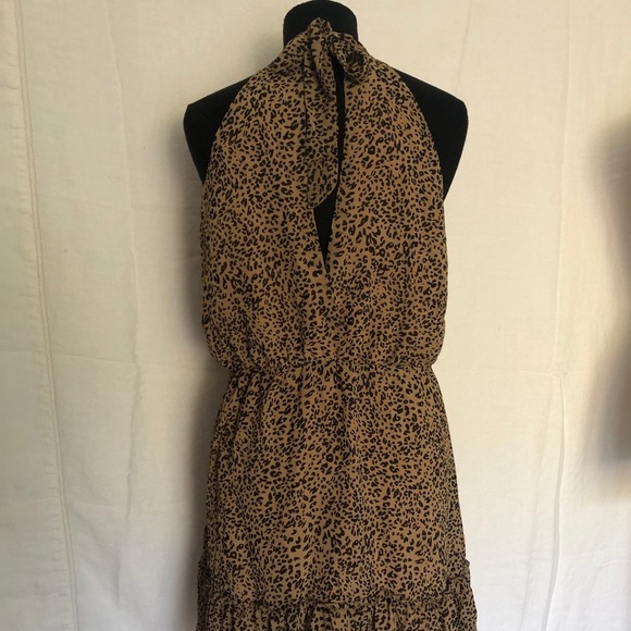 leopard print Halter dress BTFBM Sleeveless, ruffle edge hem, tie at neck Size L - Picture 6 of 10